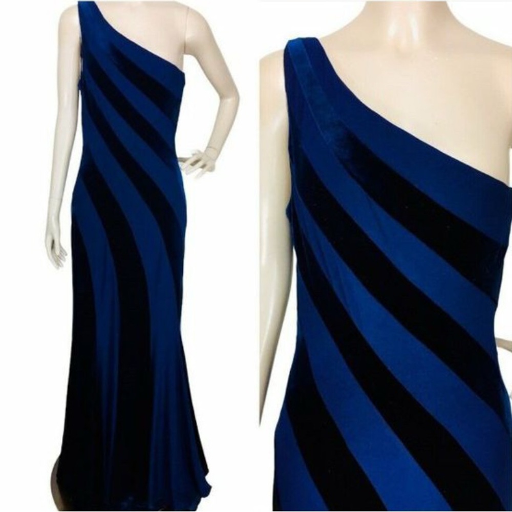 Cache Vintage Y2K One shoulder Velvet Evening Gown Size 8